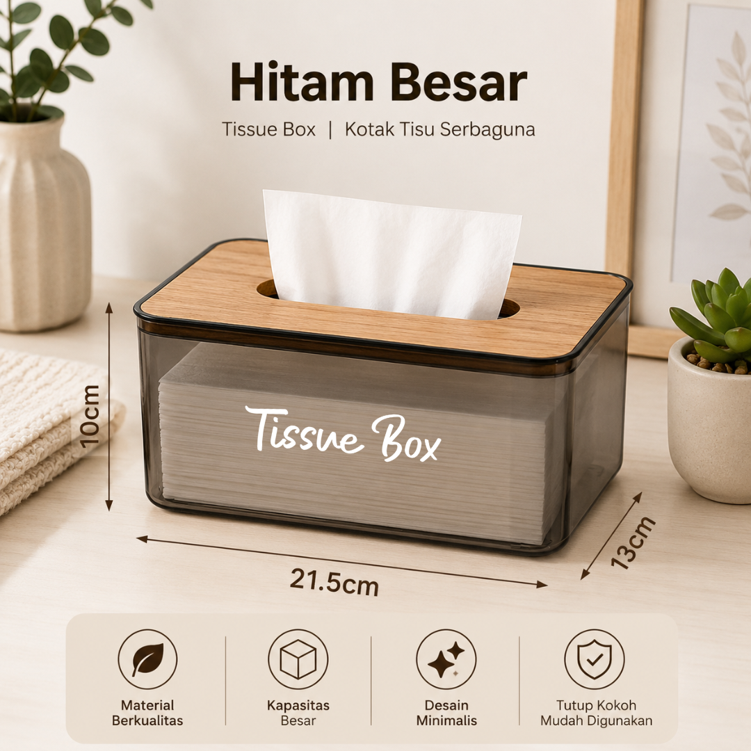 TAMA LIVING Haku Kotak Tissu Kayu Wooden Tissue Box Transparan Tempat Tisu Besar - Mocca