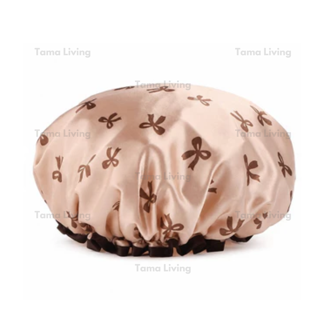 TAMA LIVING Shower Cap Korea Lucu Topi Mandi Karakter Penutup Rambut Murah Cap Mandi Penutup kepala Cokelat Pita