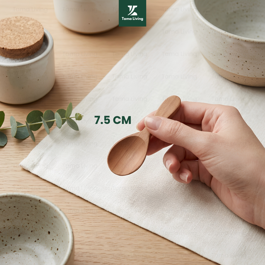 TAMA LIVING Sendok Kayu Korean Style Estetik Kayu Sawo Sendok Bumbu Dapur Korea Madu Jelly Teh 7.5 cm