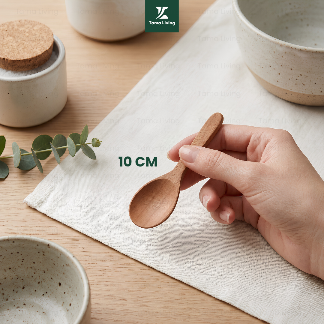 TAMA LIVING Sendok Kayu Korean Style Estetik Kayu Sawo Sendok Bumbu Dapur Korea Madu Jelly Teh 10 cm