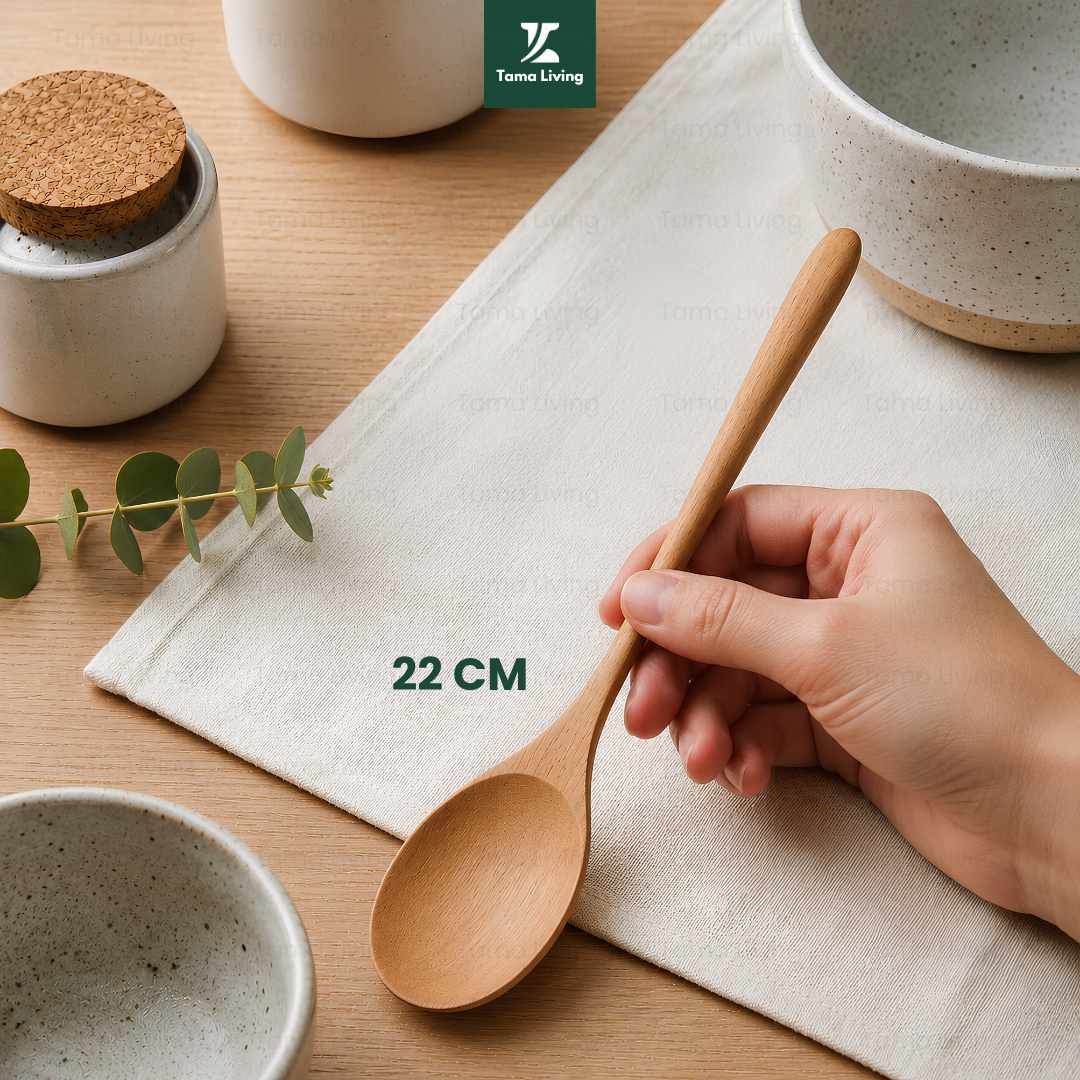 TAMA LIVING Sendok Kayu Korean Style Estetik Kayu Sawo Sendok Bumbu Dapur Korea Madu Jelly Teh 22 cm