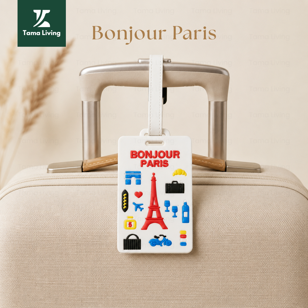 TAMA LIVING Gantungan Koper Luggage Tag Tag Koper Gantungan Tas Murah Bonjour Paris Putih