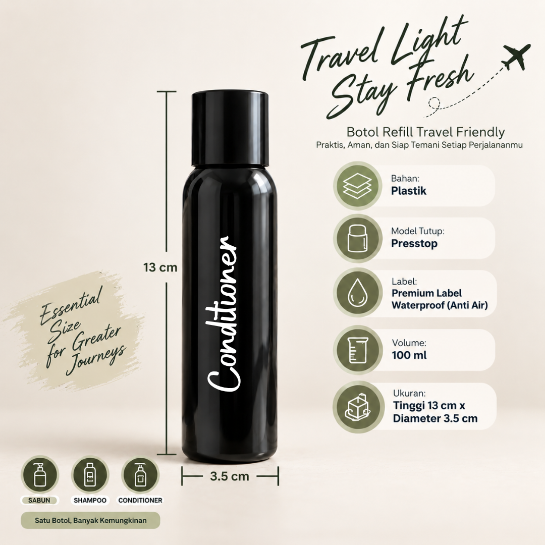 TAMA LIVING Hana Botol Refill Sabun Shampoo Conditioner 100 ml Travelsize BLACK WHITE