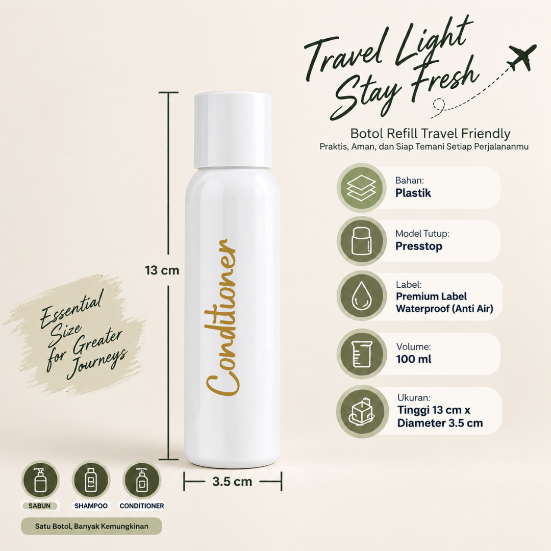 TAMA LIVING Hana Botol Refill Sabun Shampoo Conditioner 100 ml Travelsize WHITE GOLD Botol Isi Ulang
