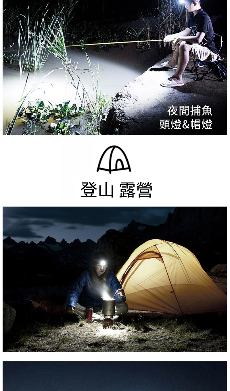 登山露營夜間捕魚頭燈&帽燈