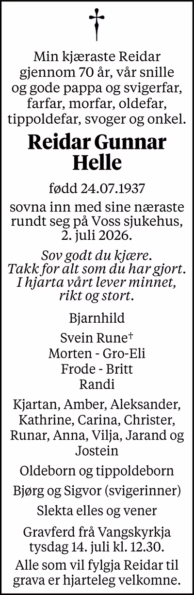 Annonse for Reidar Gunnar Helle