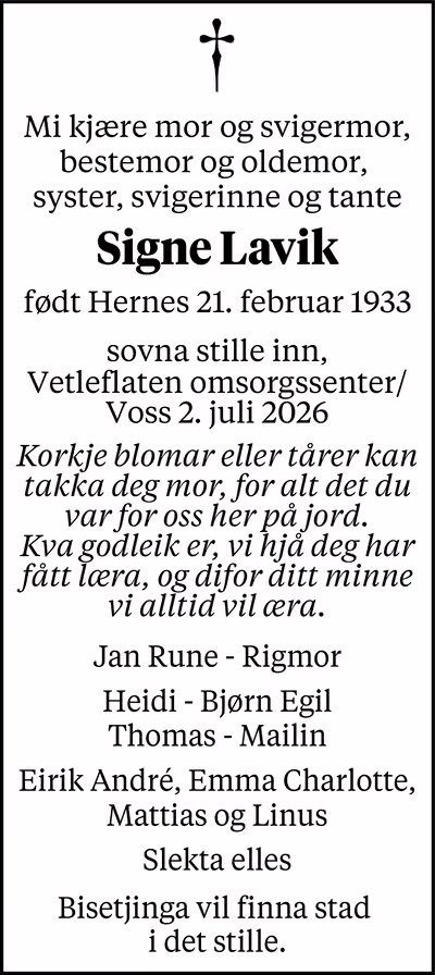 Annonse for Signe Lavik
