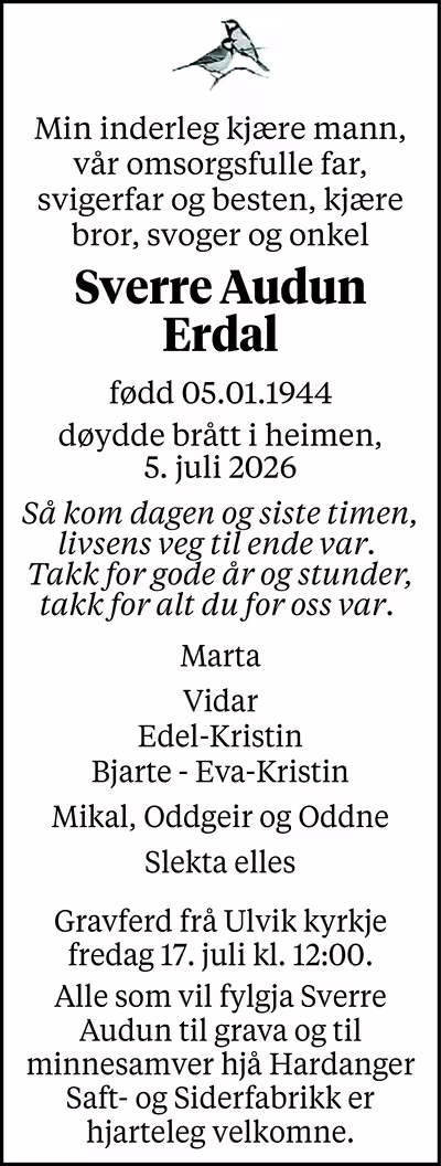 Annonse for Sverre Audun Erdal