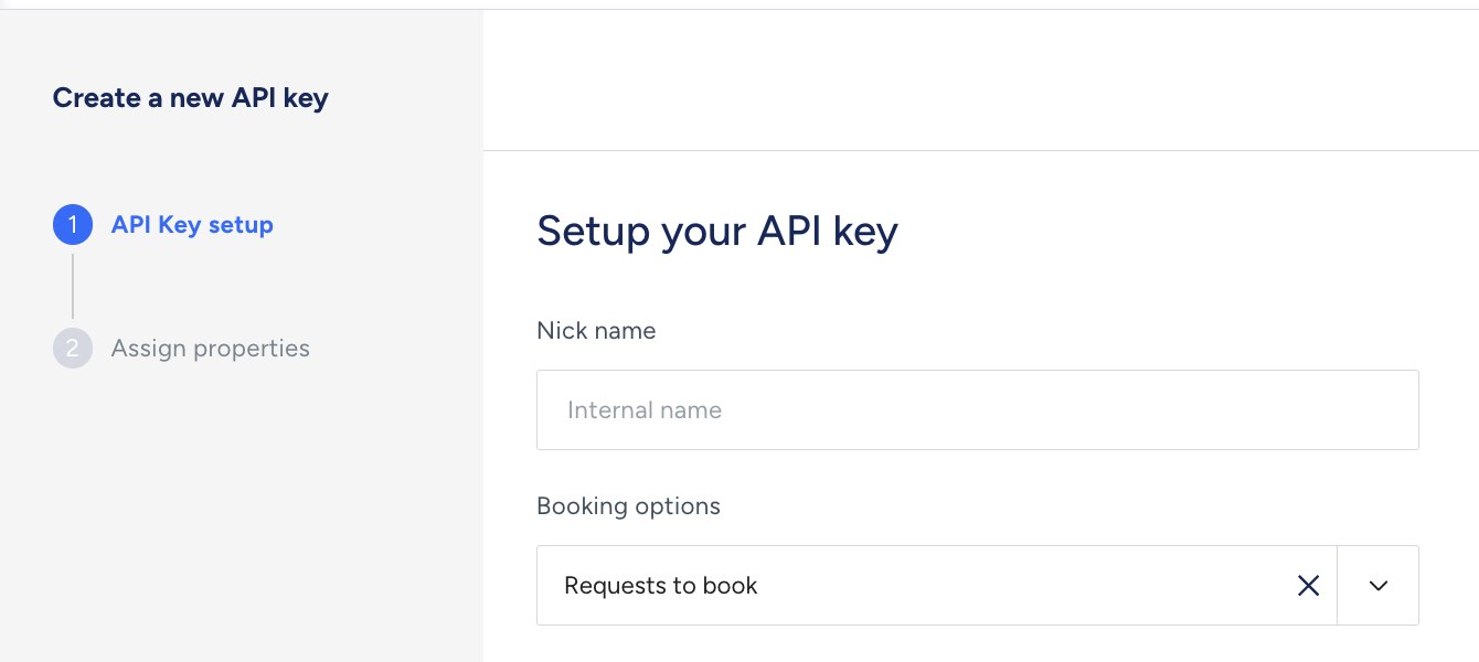 Create a new API key: nickname hostAI, Booking options set to Both