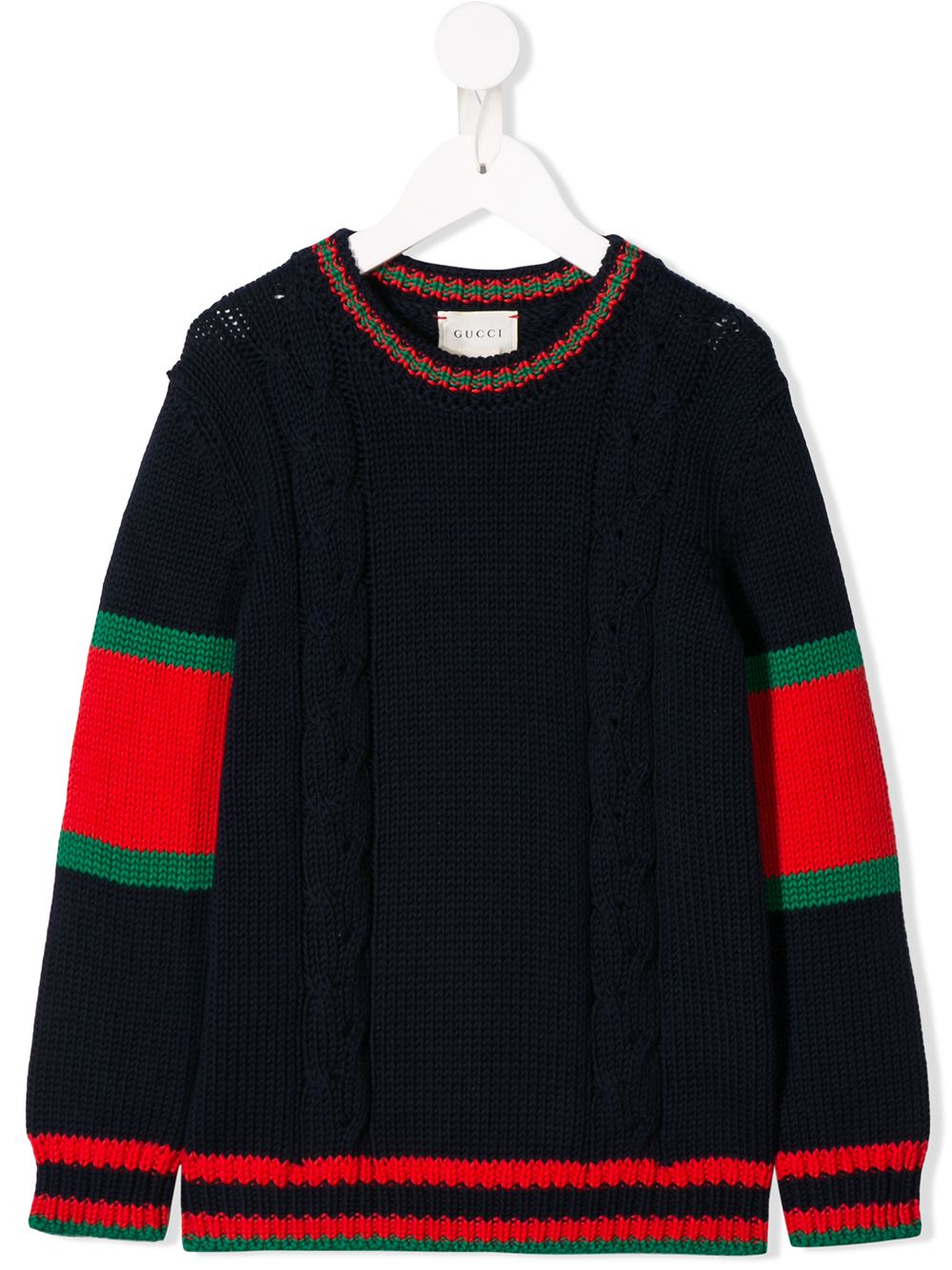 Gucci Kids cable knit jumper with Web - Blue