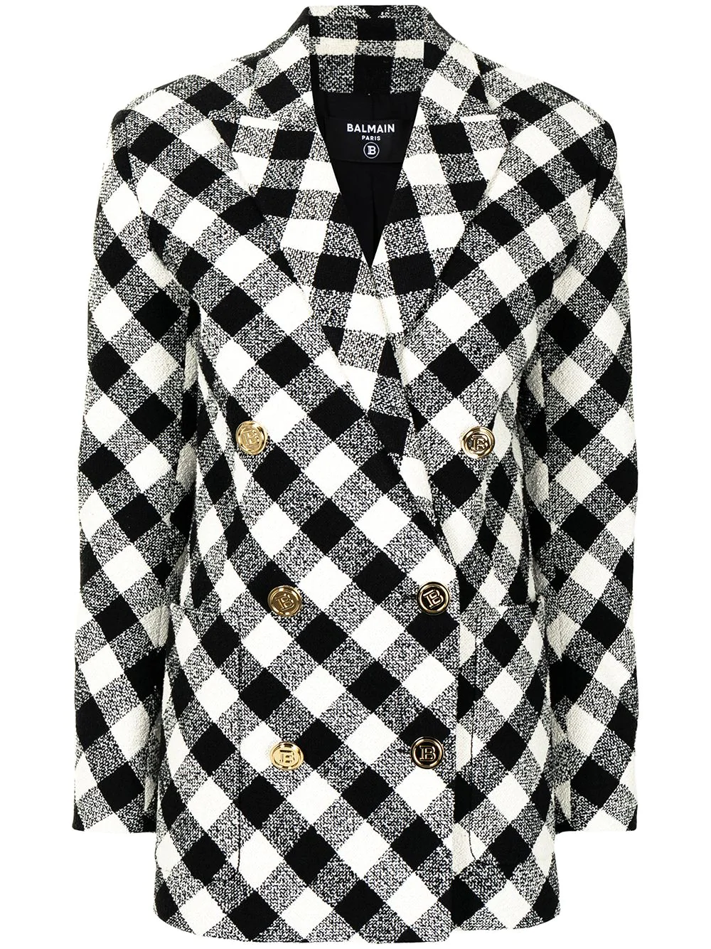 Balmain gingham-check double-breasted blazer - Black