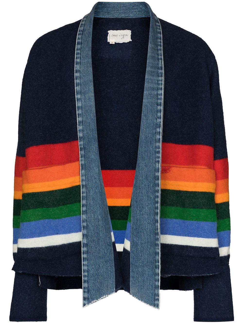 Greg Lauren striped denim trim jacket - Blue