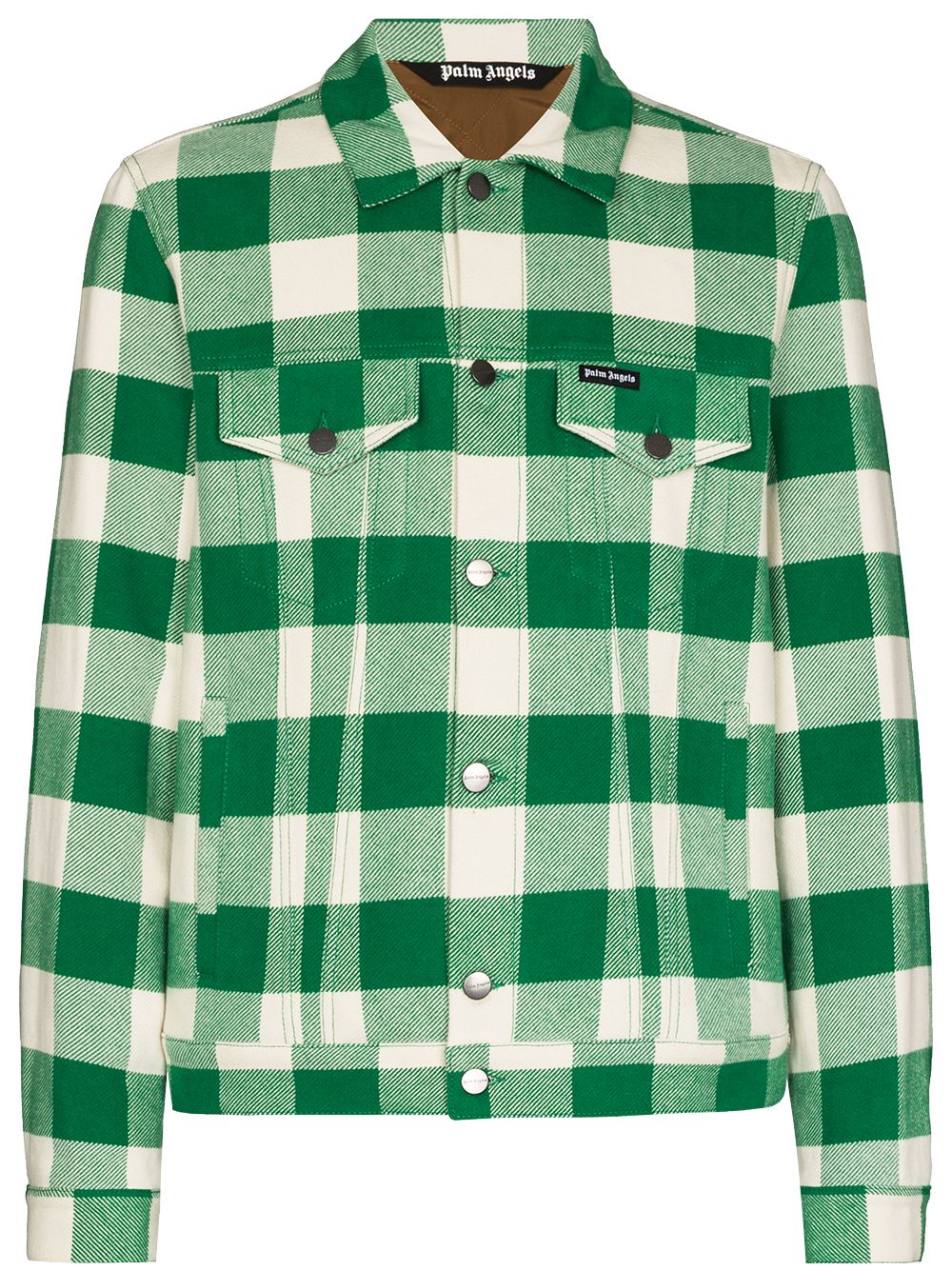 Palm Angels logo print checked overshirt - White