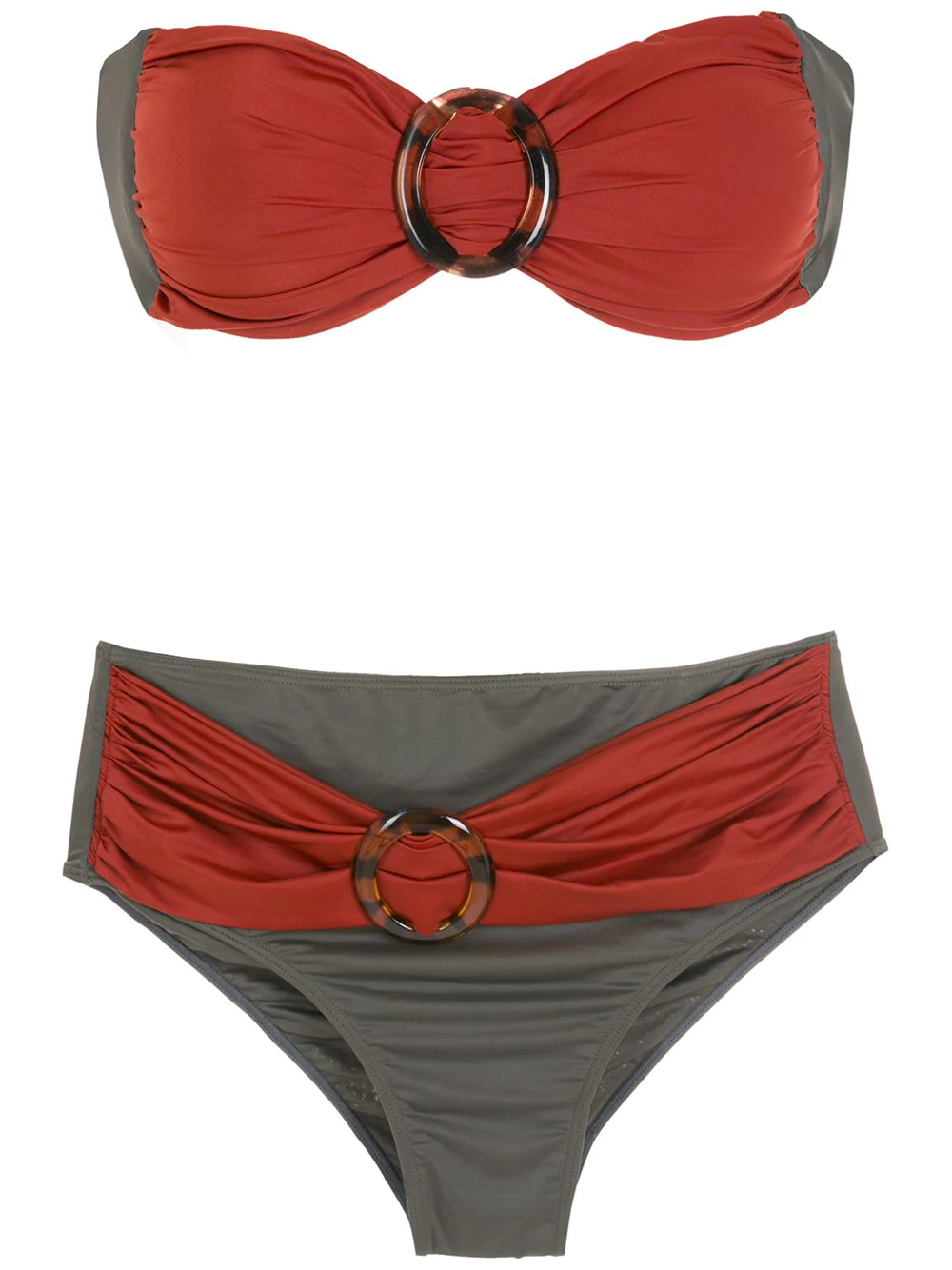 Brigitte two-tone buckle-detail bikini - Brown