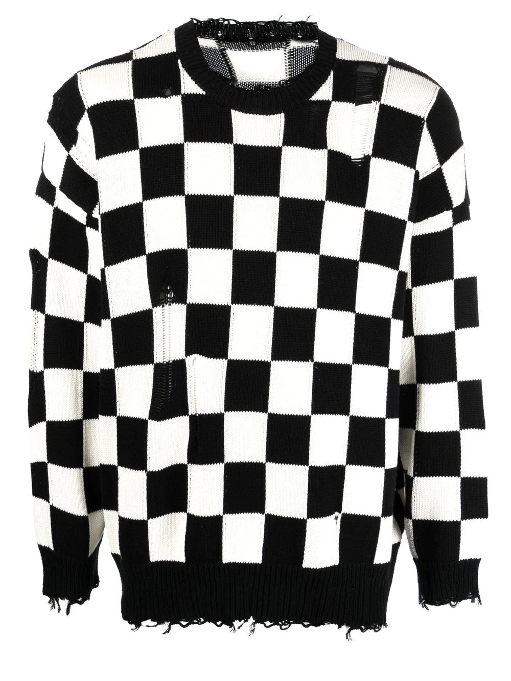 R13 checkerboard-print distressed jumper - Black