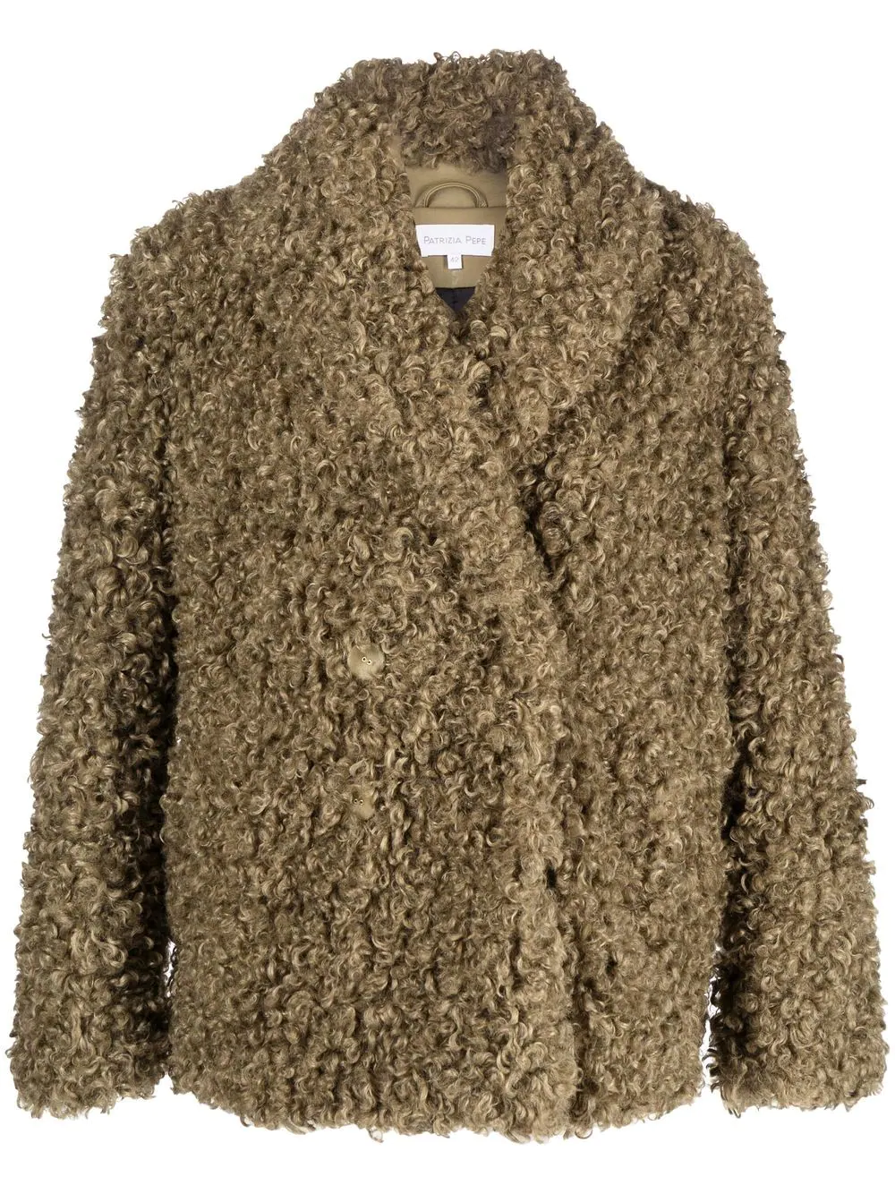 Patrizia Pepe logo-patch faux-fur jacket - Green