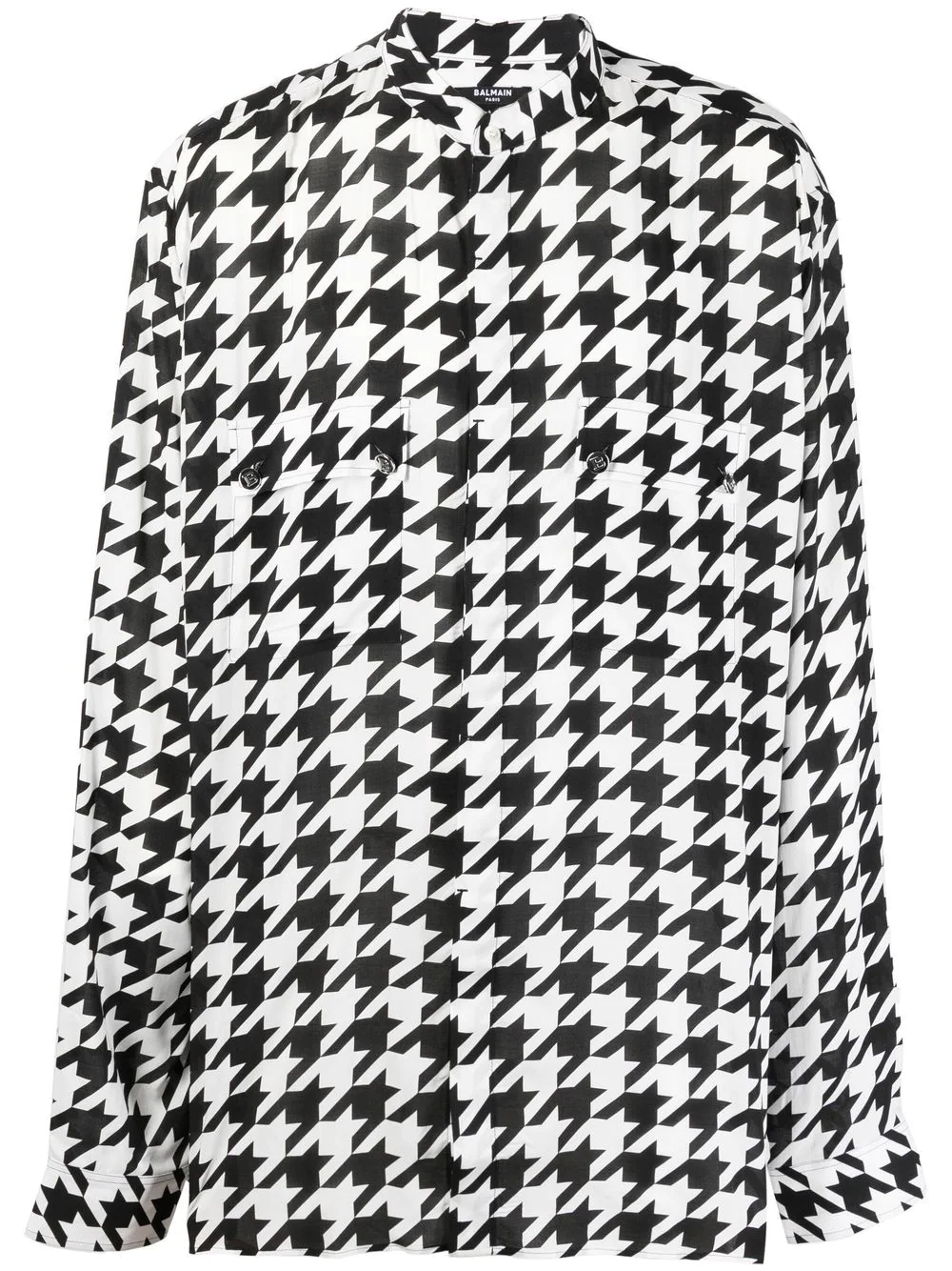 Balmain houndstooth-print collarless shirt - White