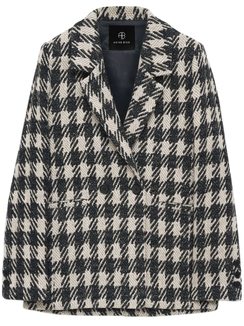 ANINE BING Diana plaid double-breasted blazer - Black