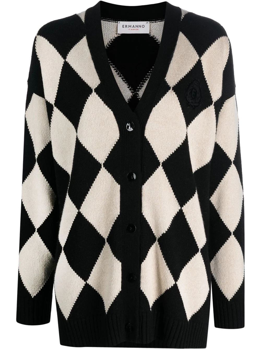 Ermanno Ermanno logo-embroidered argyle cardigan - Black