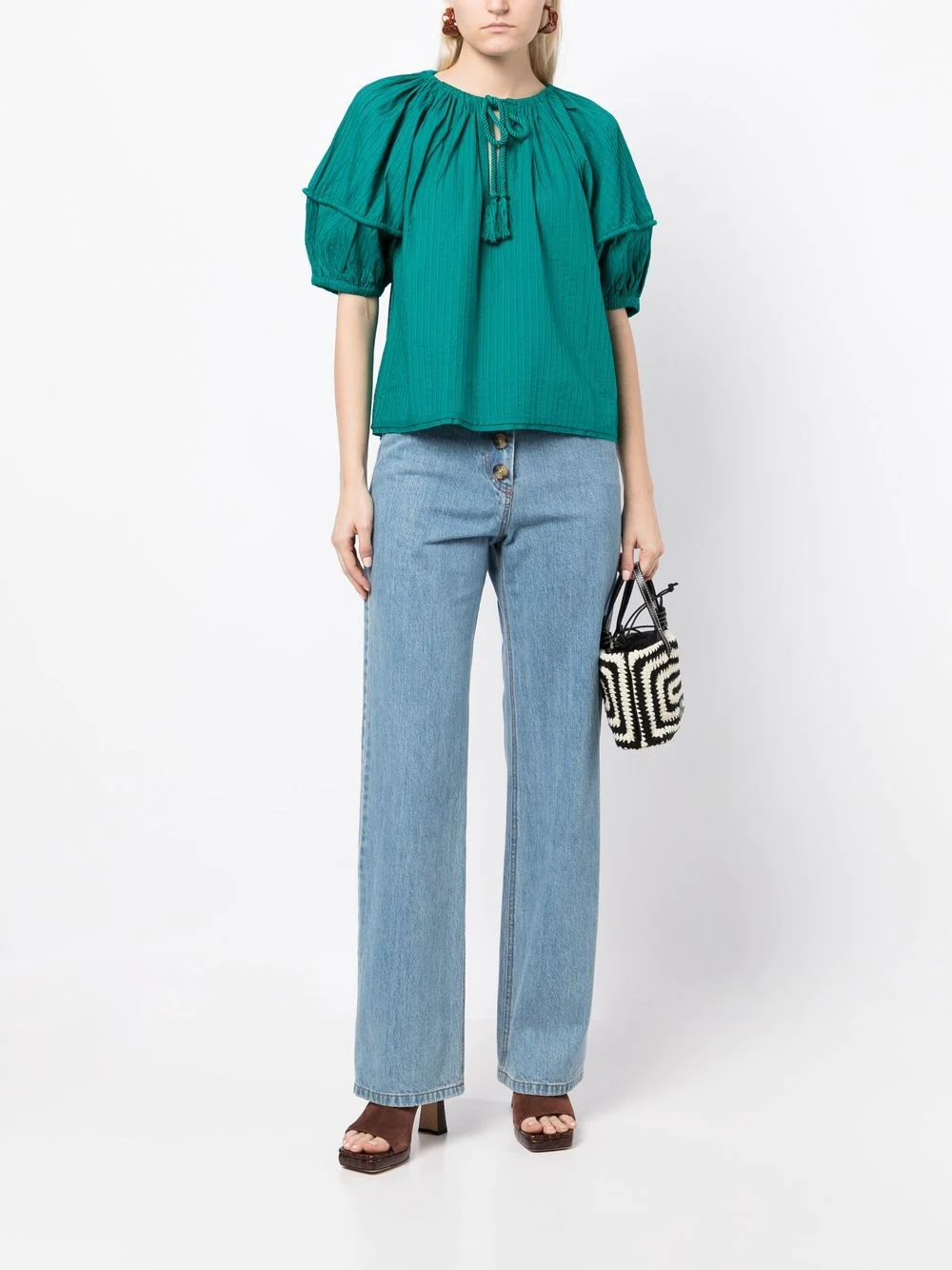 Ulla Johnson striped puff-sleeve blouse - Green