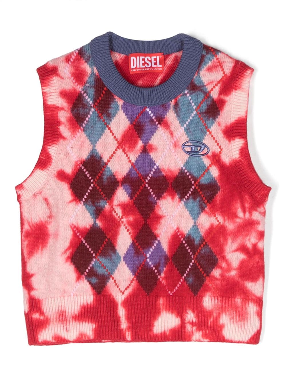 Diesel Kids diamond-pattern bleached top - Red