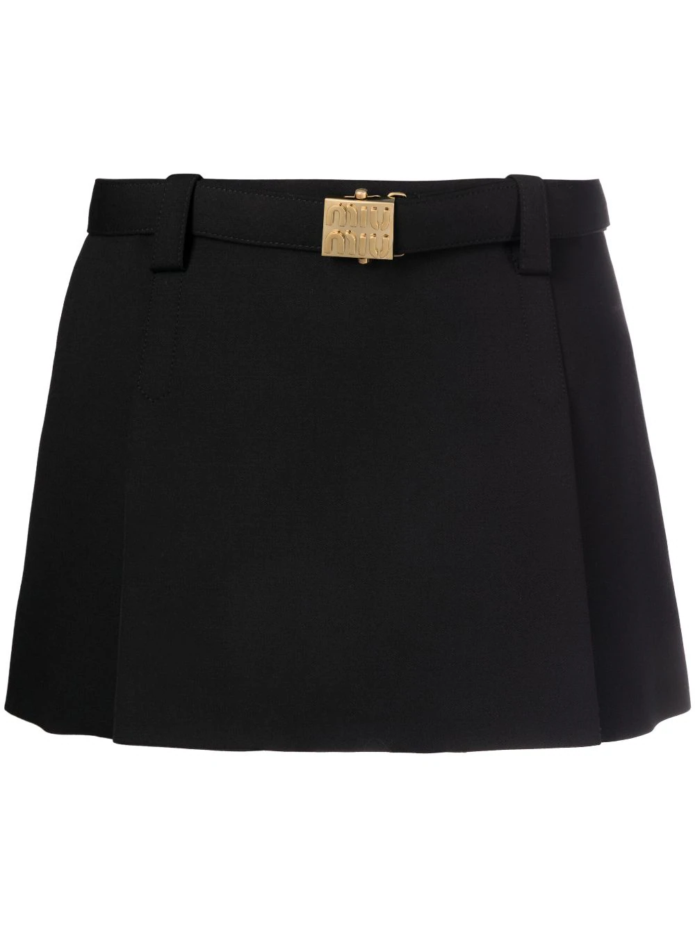 Miu Miu logo-plaque virgin wool-blend miniskirt - Black