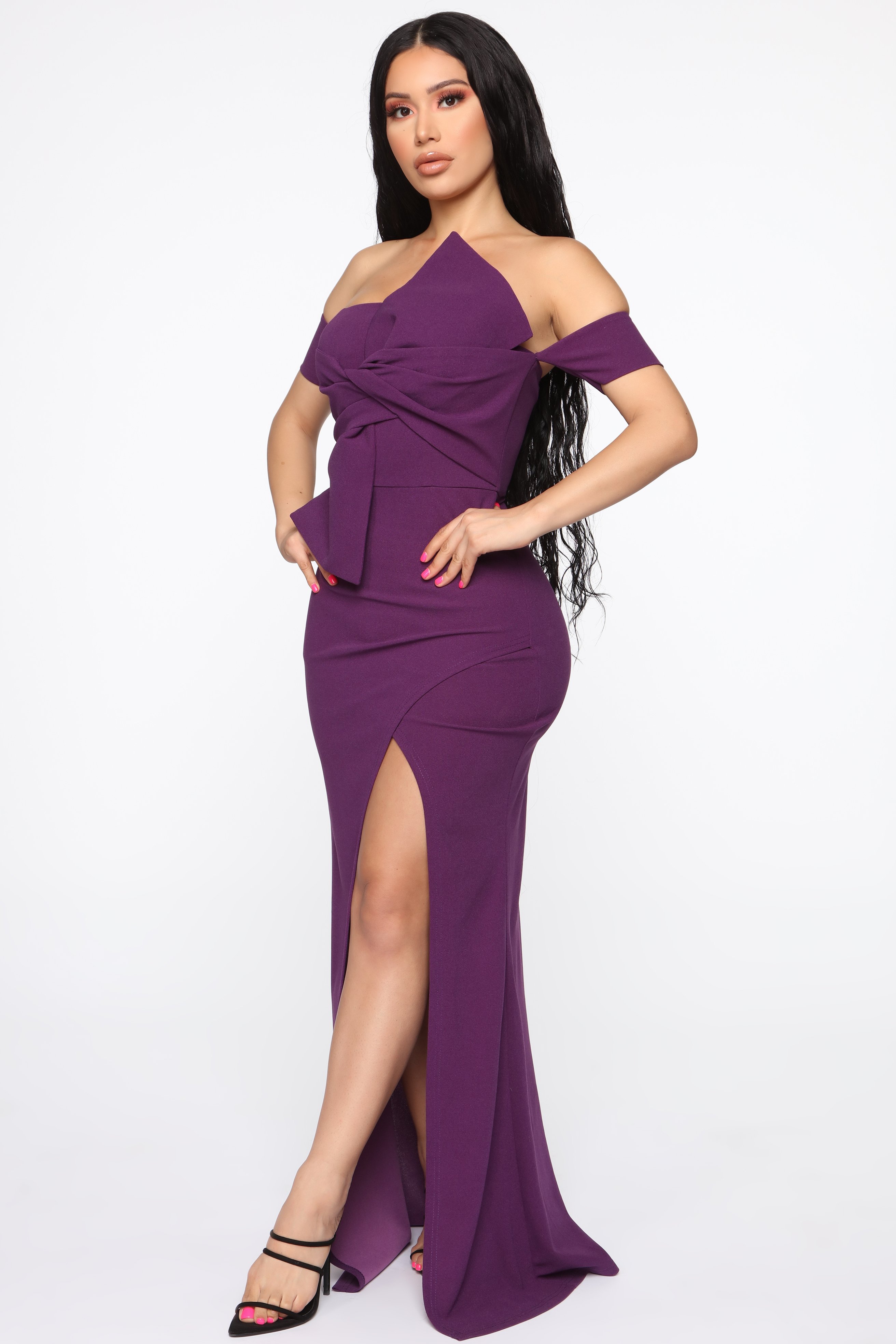 Reception Off Shoulder Dress - Purple