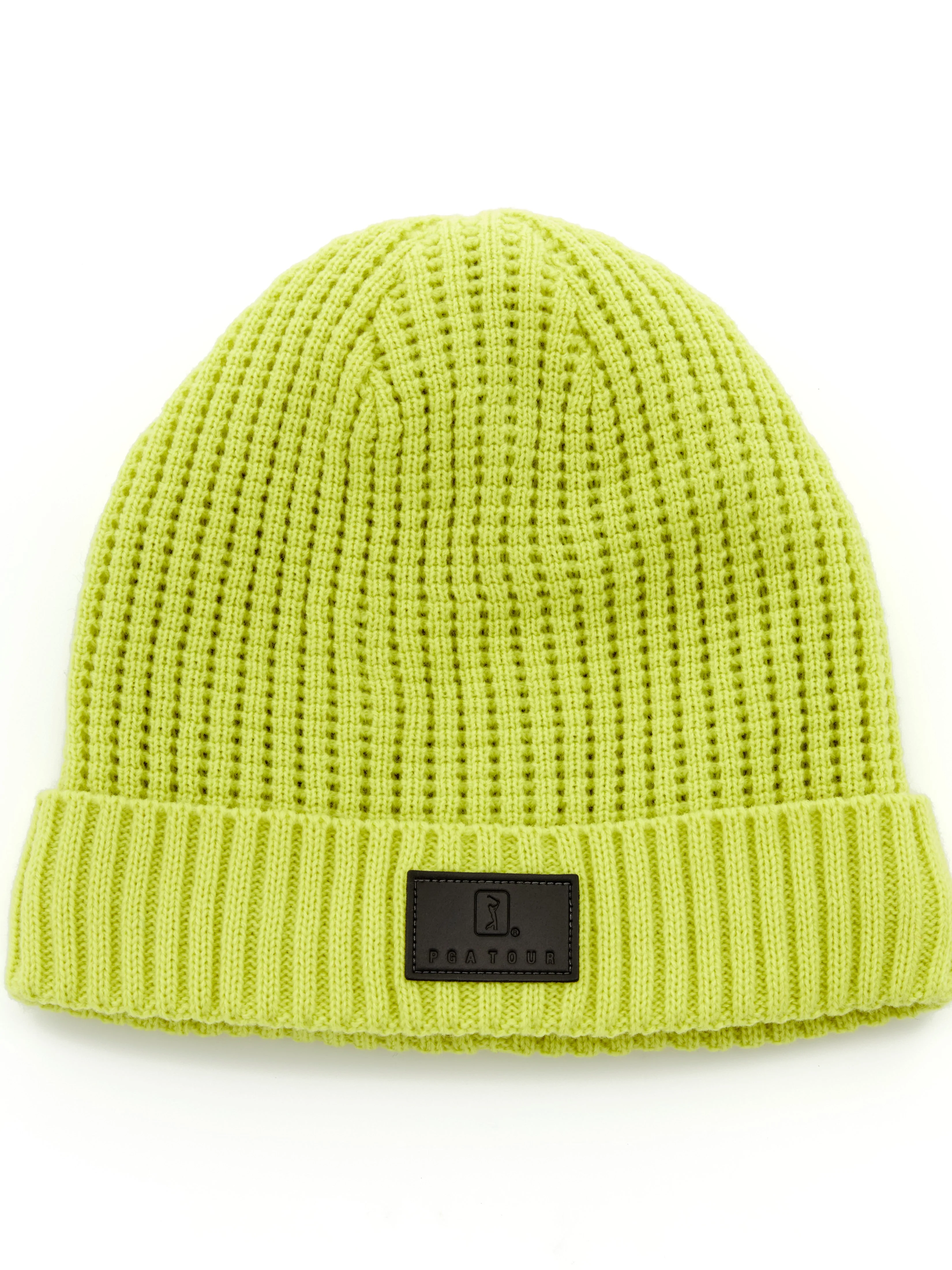 PGA TOUR Apparel Men's Waffle Knit Golf Beanie Hat, Limeade Yellow, 100% Acrylic | Golf Apparel Shop