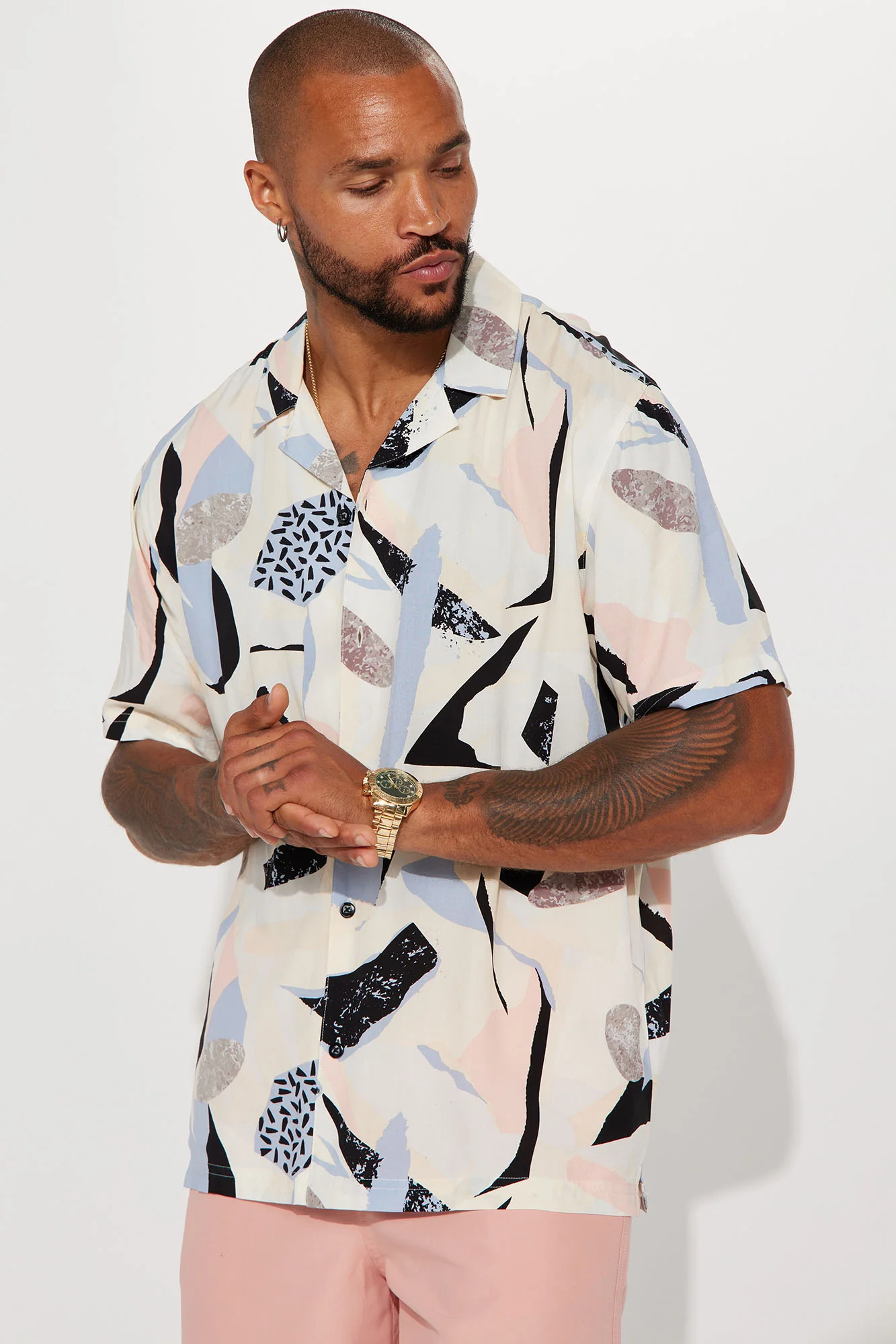 All Over Cuban Shirt - Ivory/combo