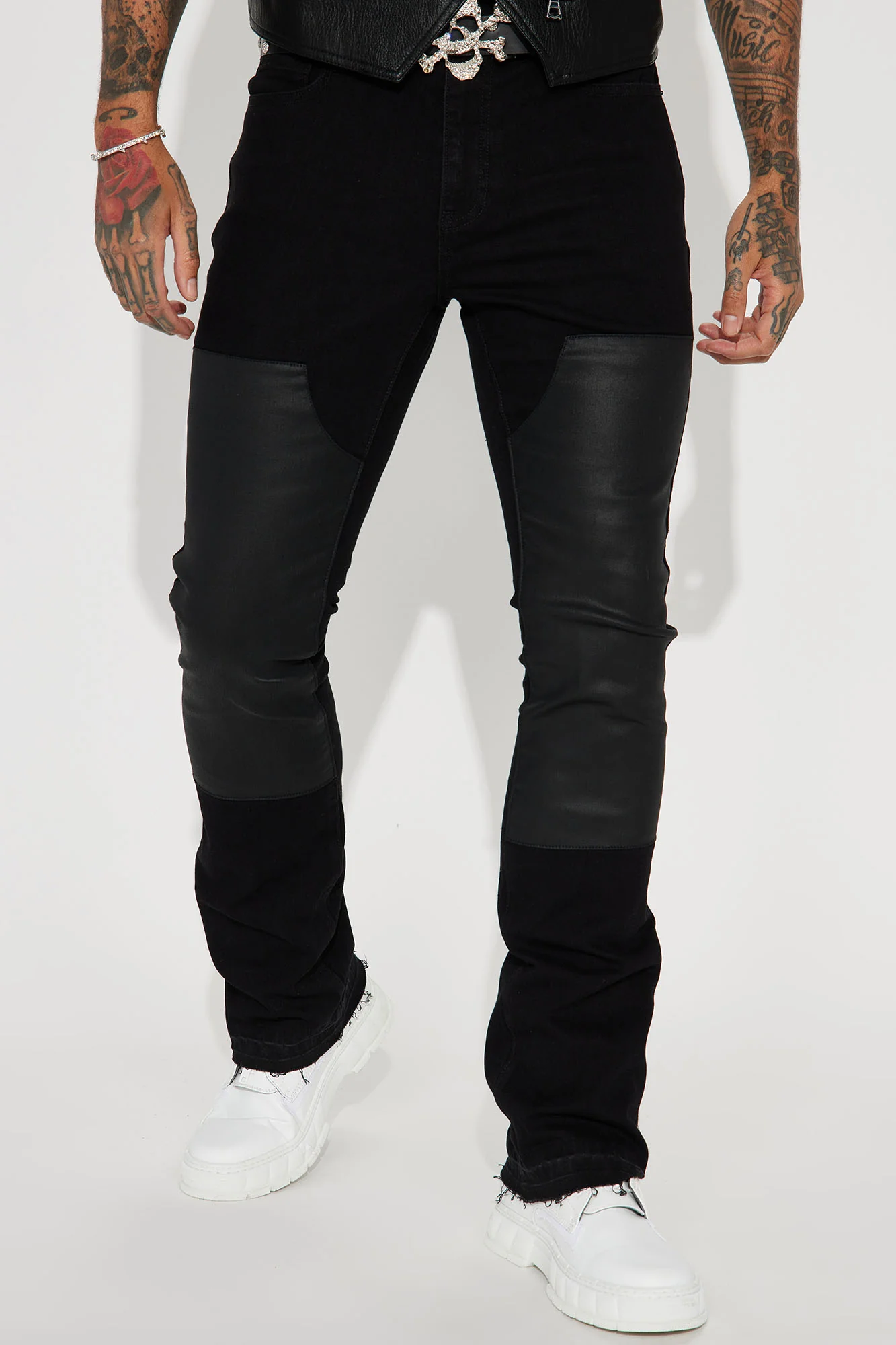 Take A Knee Stacked Skinny Flare Jeans - Black