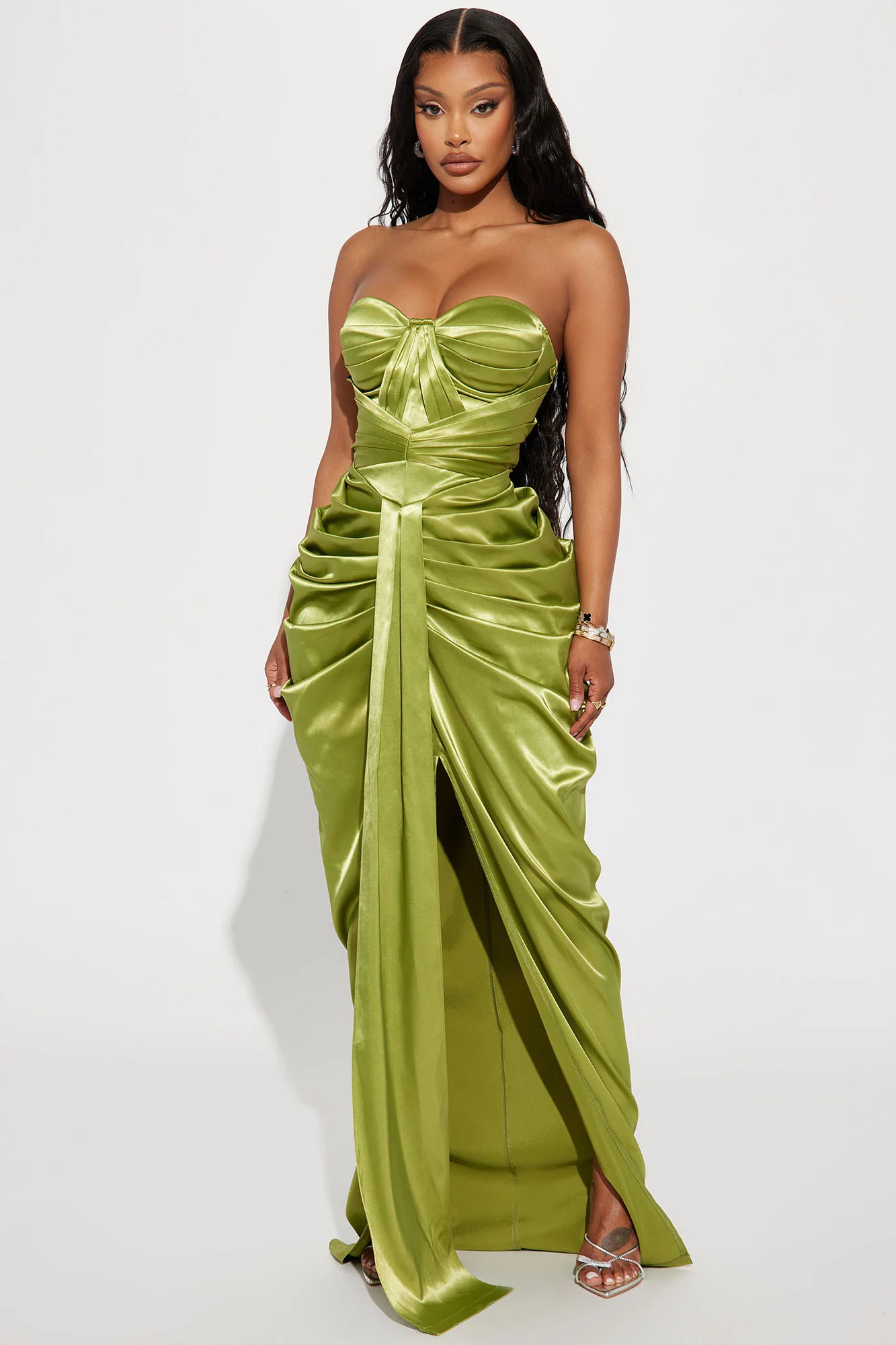 Rebeka Satin Maxi Dress - Green