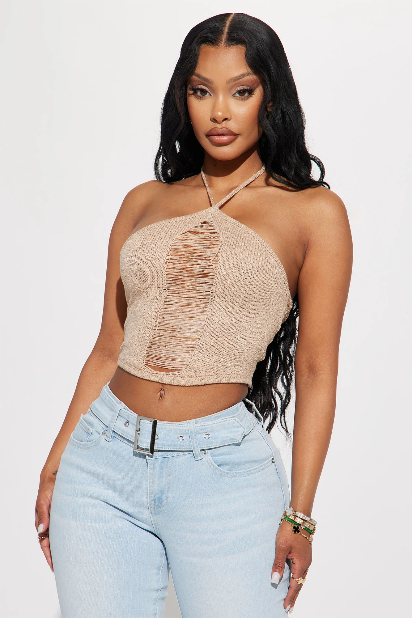 Lana Distressed Top - Taupe