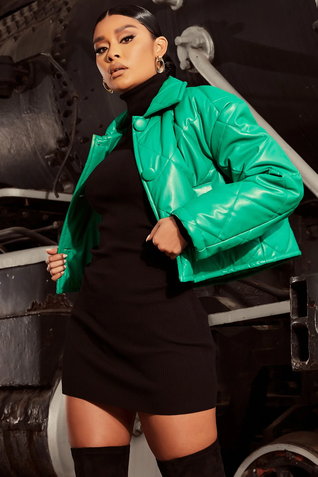 Watch Out For Me Faux Leather Jacket - Kelly Green