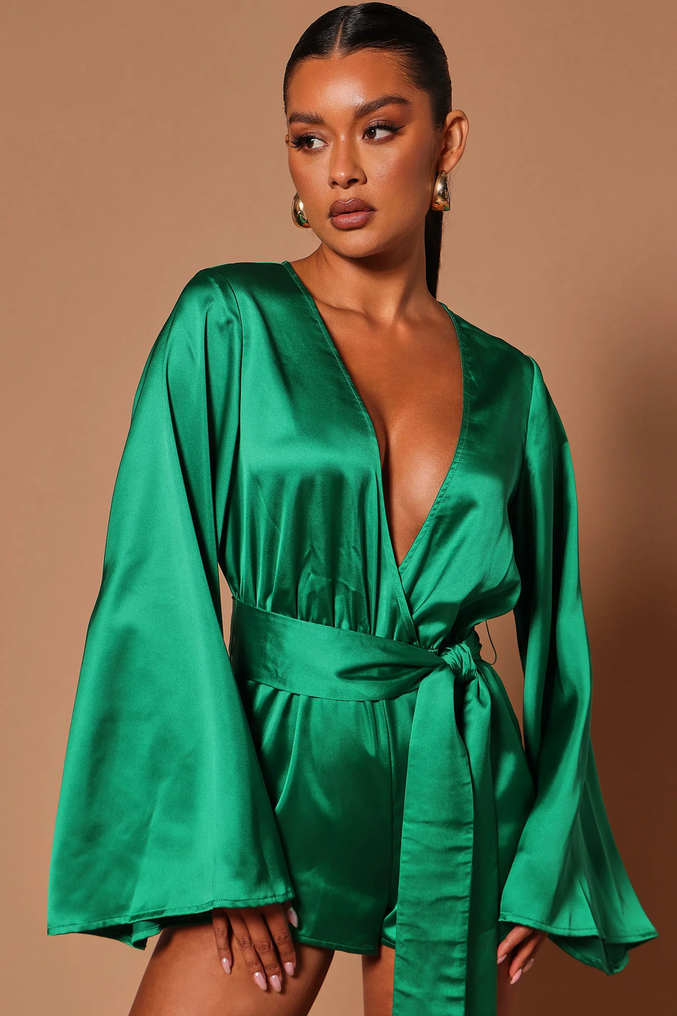 Alicia Satin Romper - Green