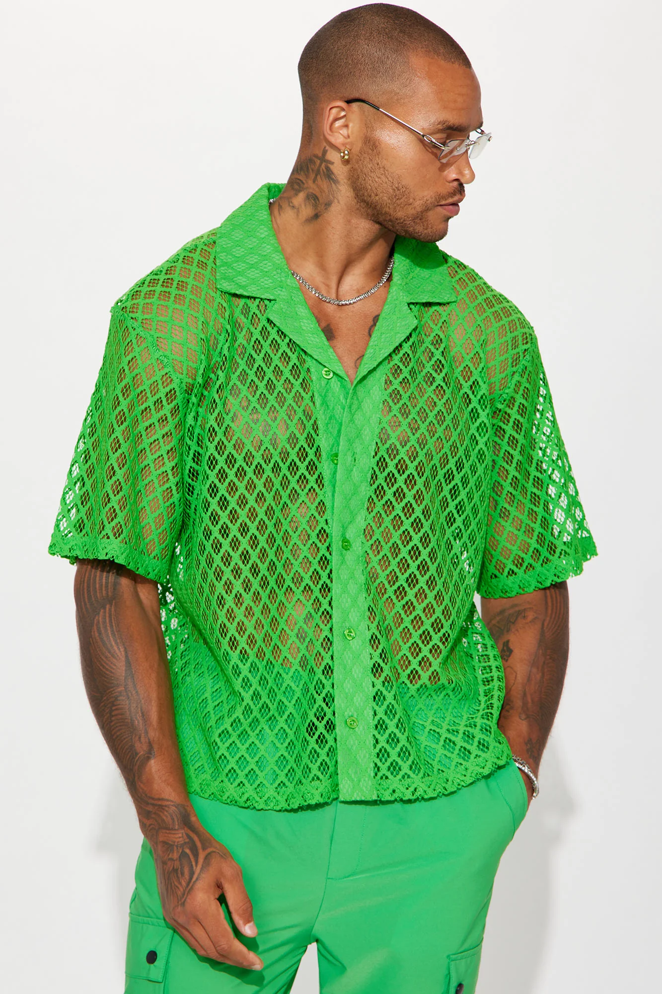 Screening Calls Textured Button Up Shirt - Green