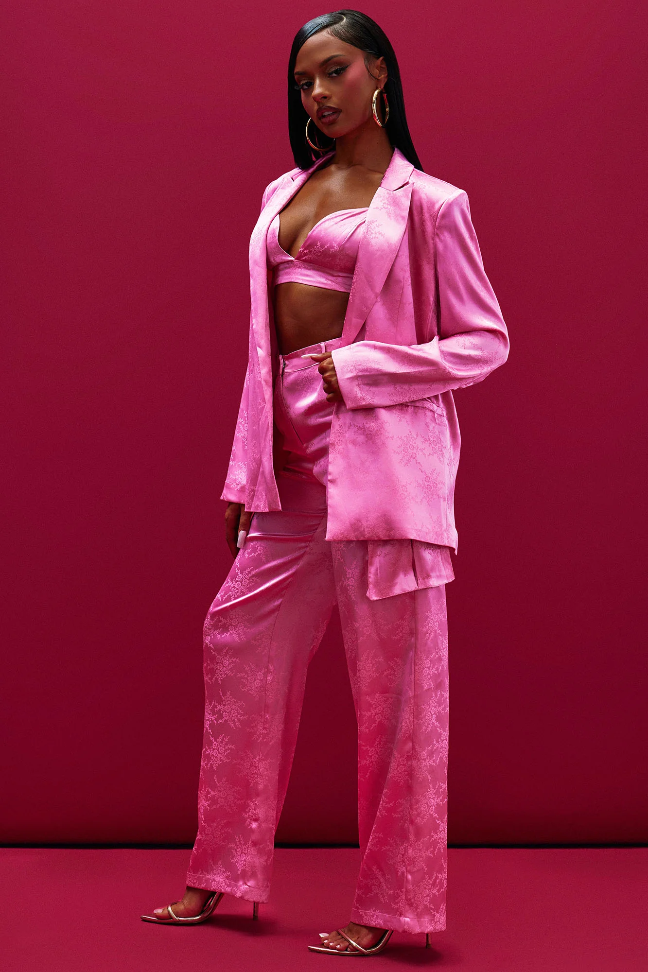 Bailey Satin 3 Piece Pant Set - Pink