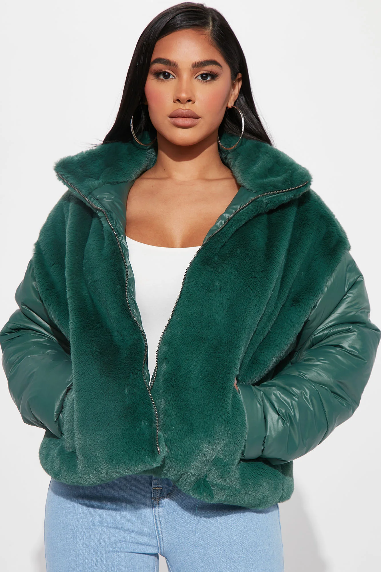 Looking Fly Faux Fur Jacket - Hunter