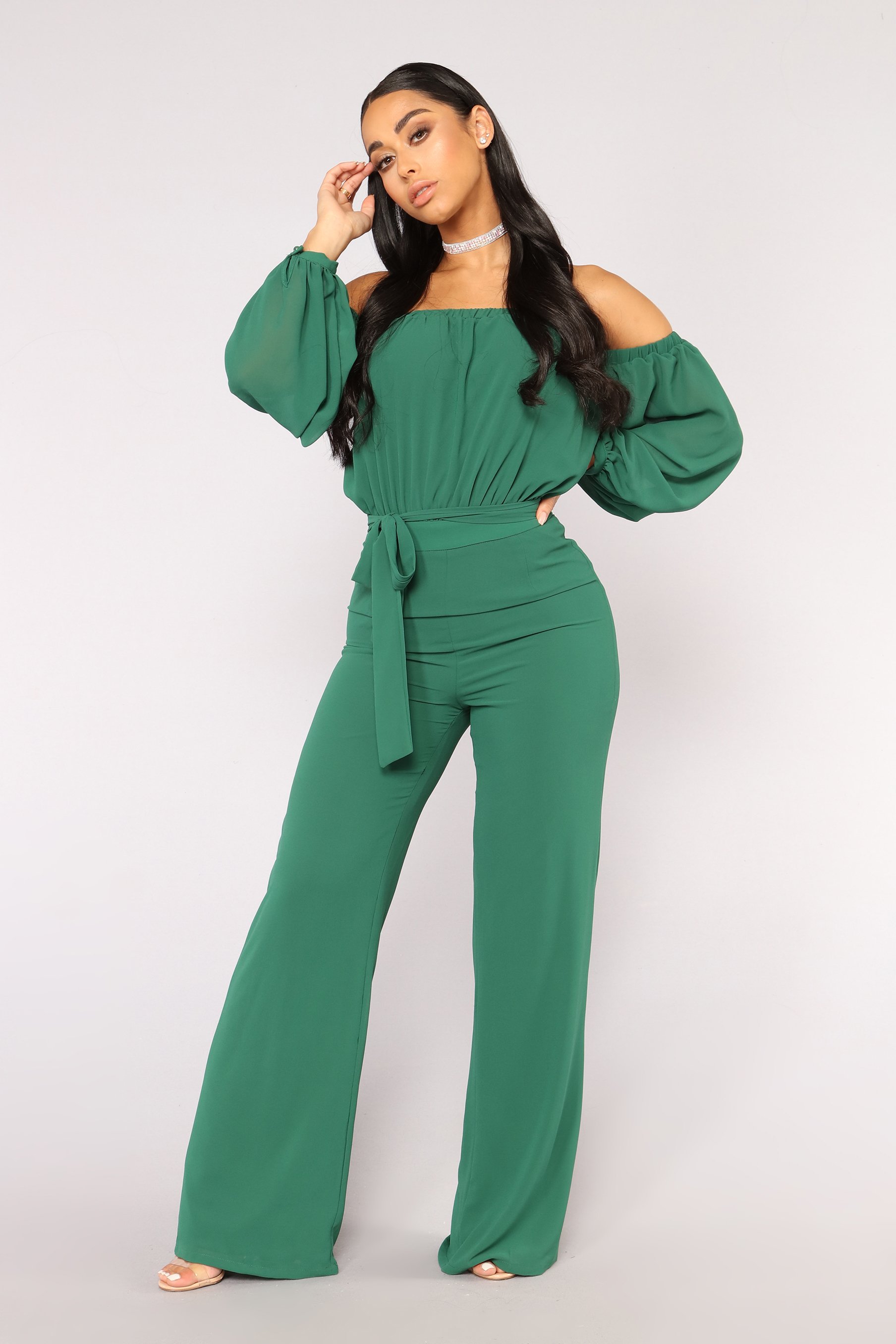 Lorena Off Shoulder Jumpsuit - Hunter Green