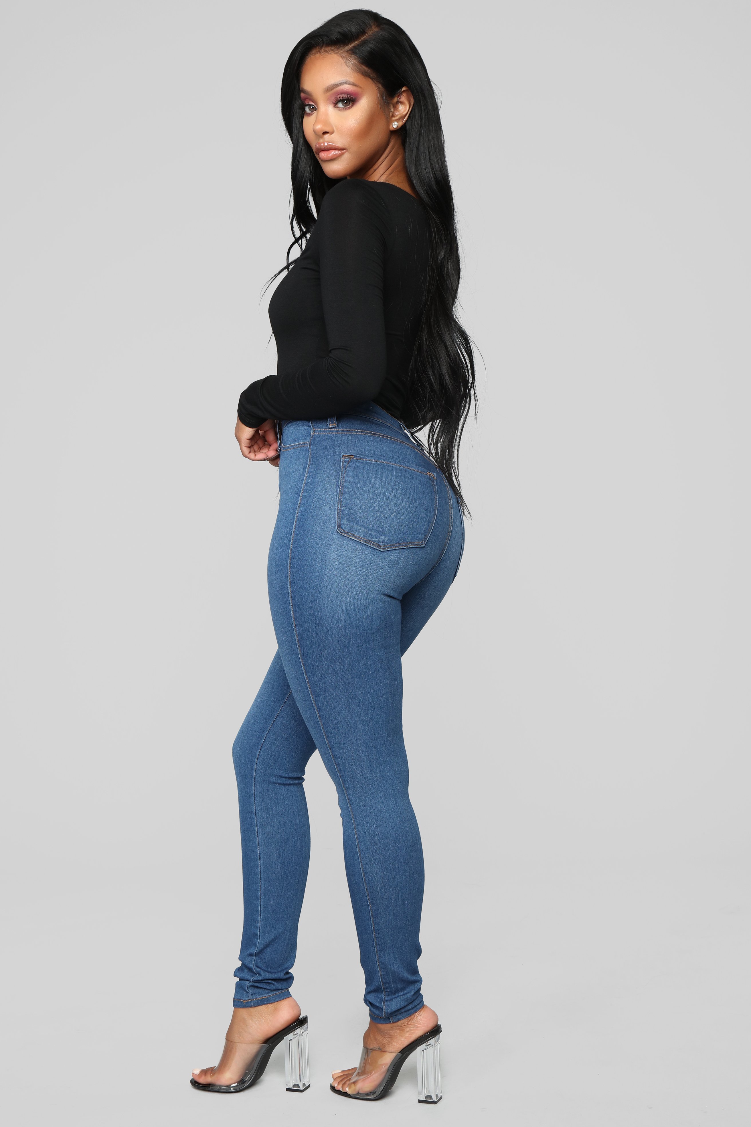 Classic High Waist Skinny Jeans - Medium Blue Wash