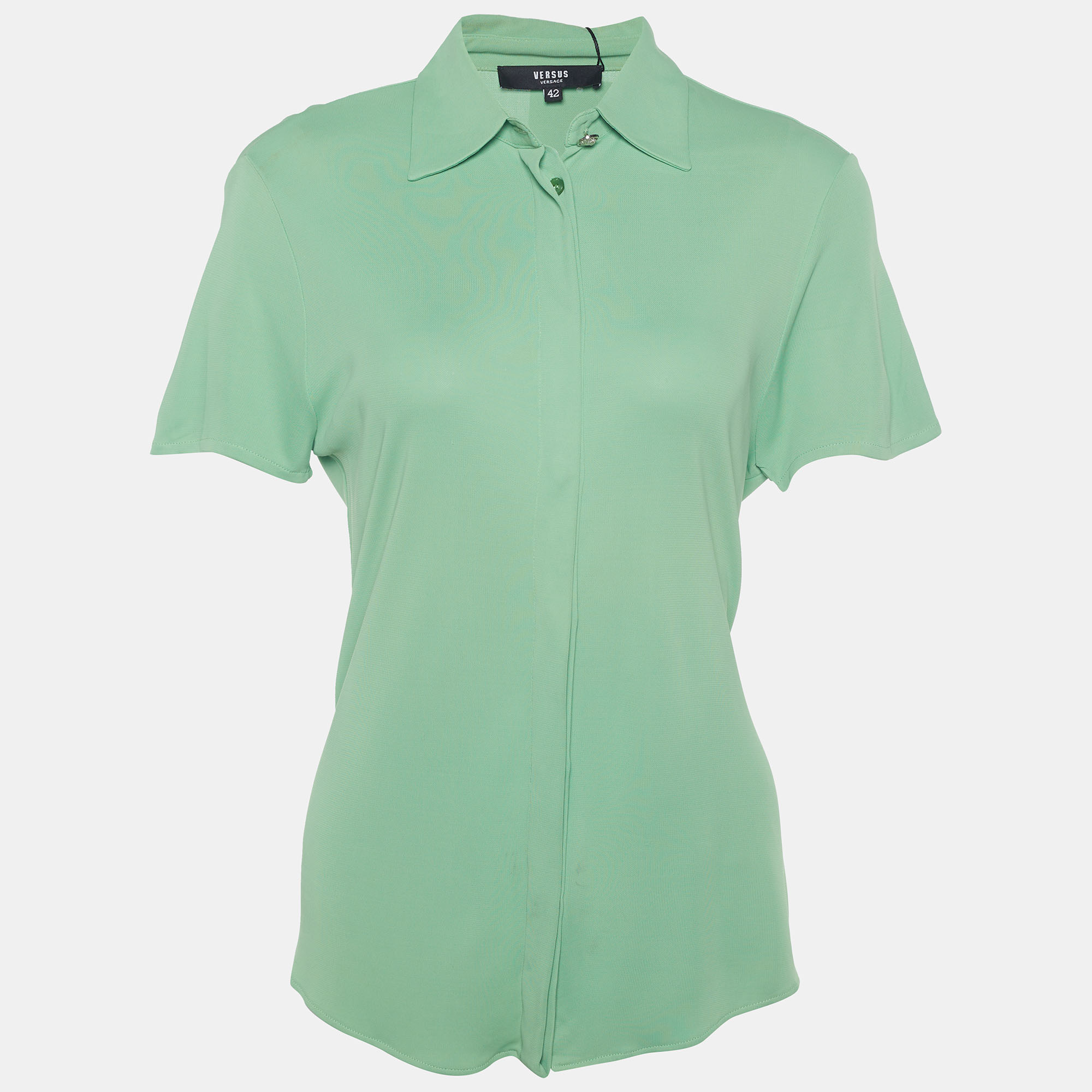 Versus Versace Green Jersey Knit Button Front Shirt M