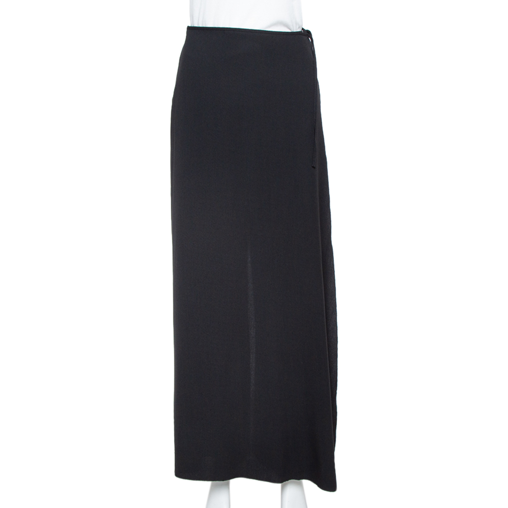 Armani Collezioni Black Crepe Wrap Detail Wide Leg Trousers M