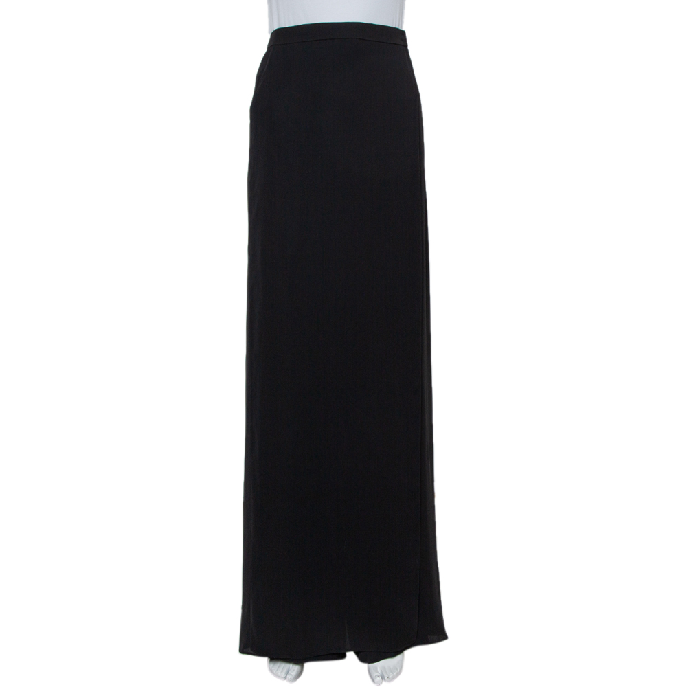 Armani Collezioni Black Crepe Faux Wrap Detail Palazzo Trousers L