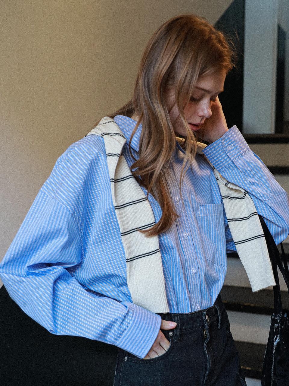 Oversized Eden Stripe Shirt Blue