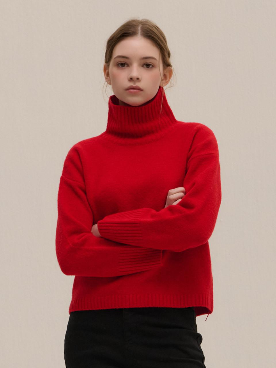 High Turtle Neck Relaxed Fit Knit [Red]