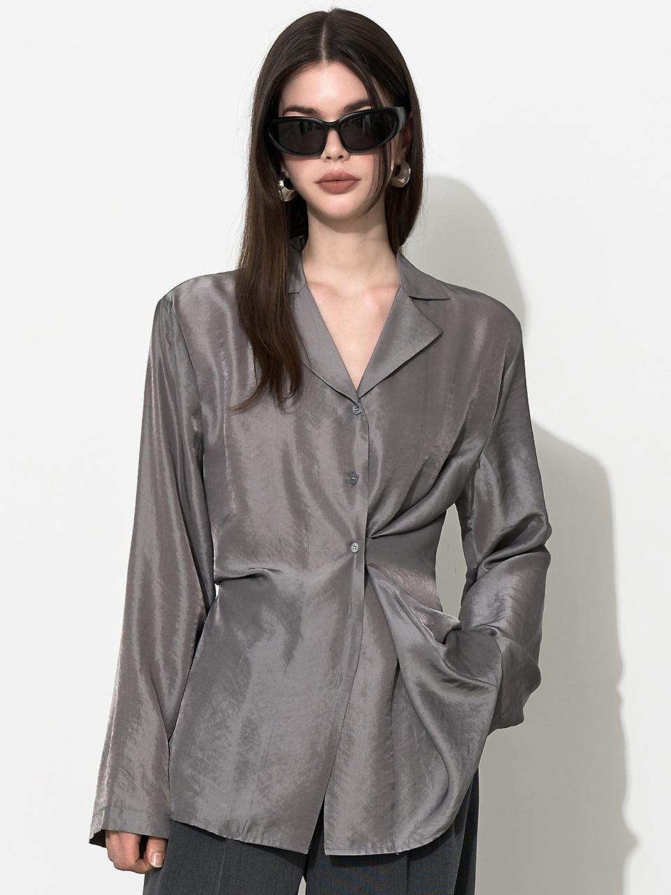 Satin Collar Wrap Blouse