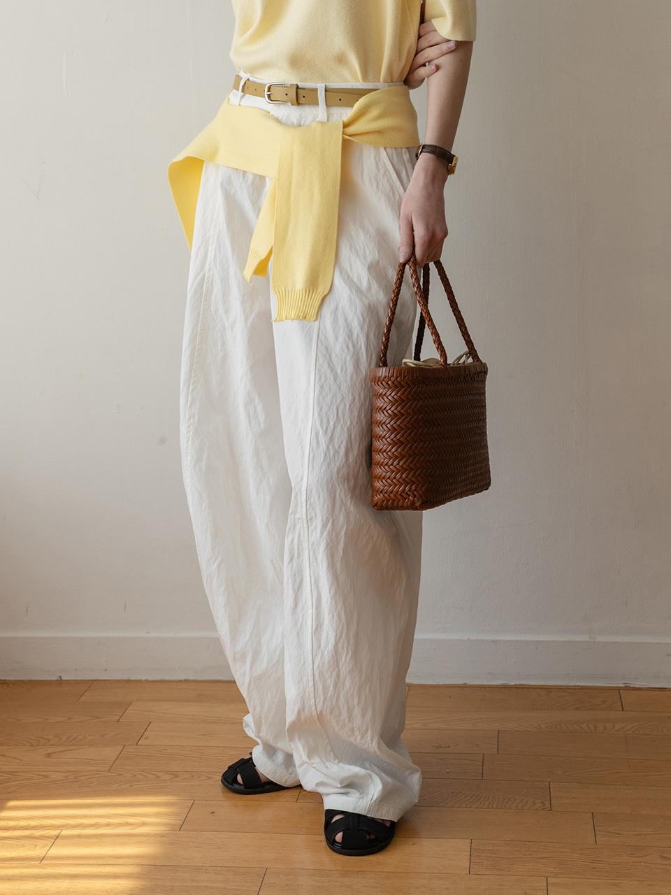 Viscose Nylon Pintuck Wide Pants [IVORY]