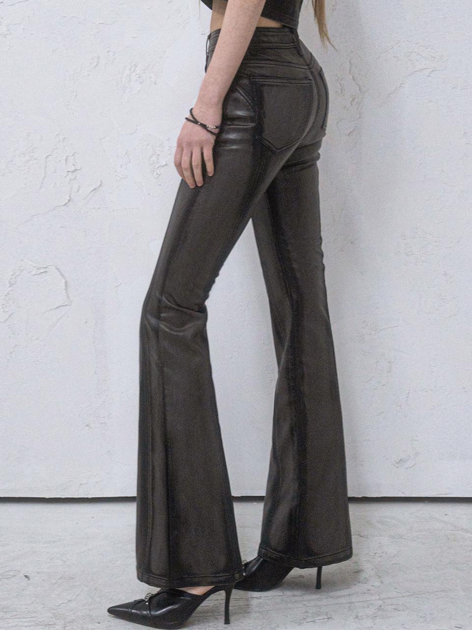 Art Leather Thin Bootscut Damage Pants [BLACK]