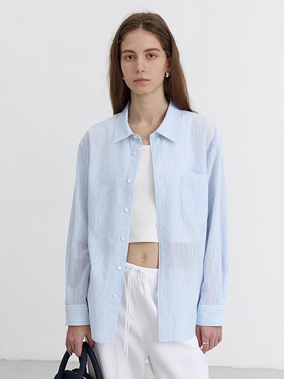 UNISEX CLASSIC EMBO STRIPE OVERSHIRT SHIRT [BLUE] (UDSH5B123B2)