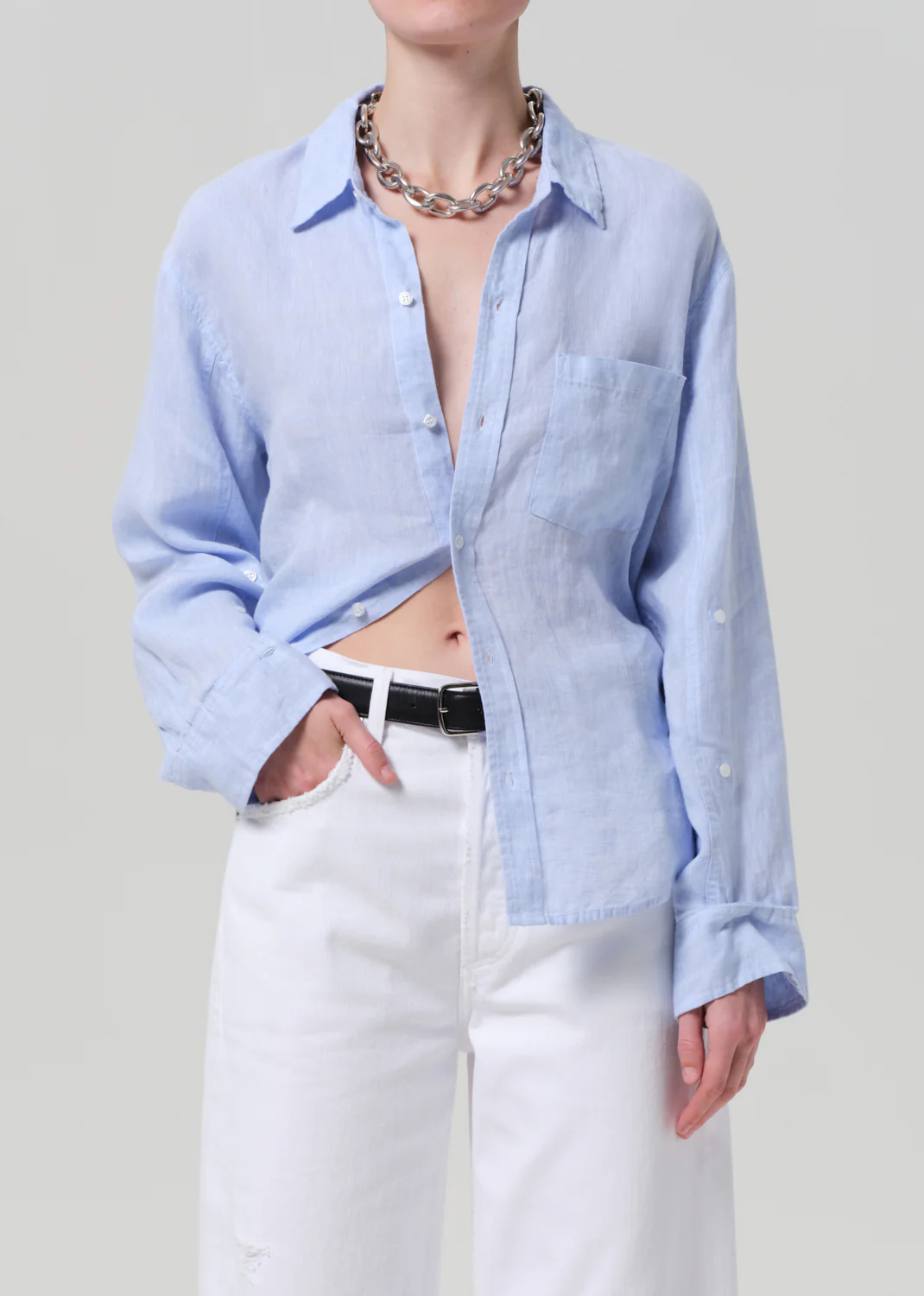 Kayla Shrunken Linen Shirt in Glint