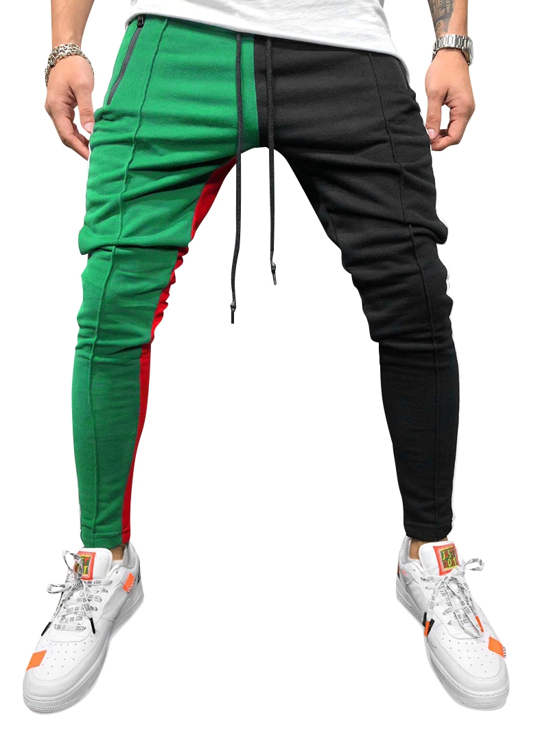 Color Block Pockets Drawstring Slim Fit Track Pants